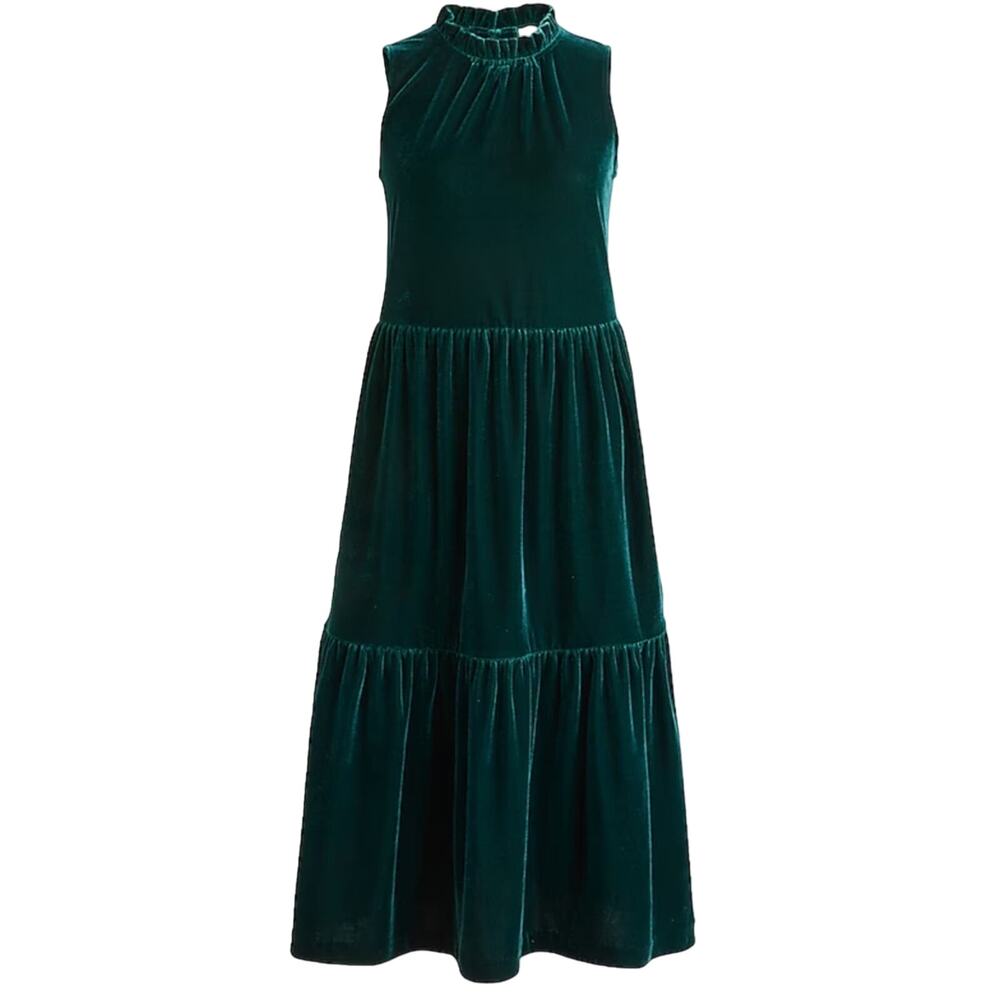 New J. Crew Factory Velvet Sleeveless Midi Dress Green 0 Holiday Party Cocktail‎ - Picture 2 of 10